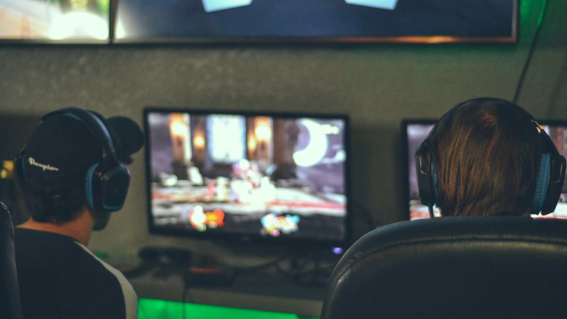 Colourful gaming setup with neon lighting